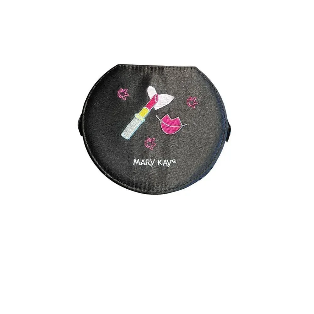 MARY KAY Round Lipstick Make Up Embroidered Bag Case w/ Detachable Handle NEW
